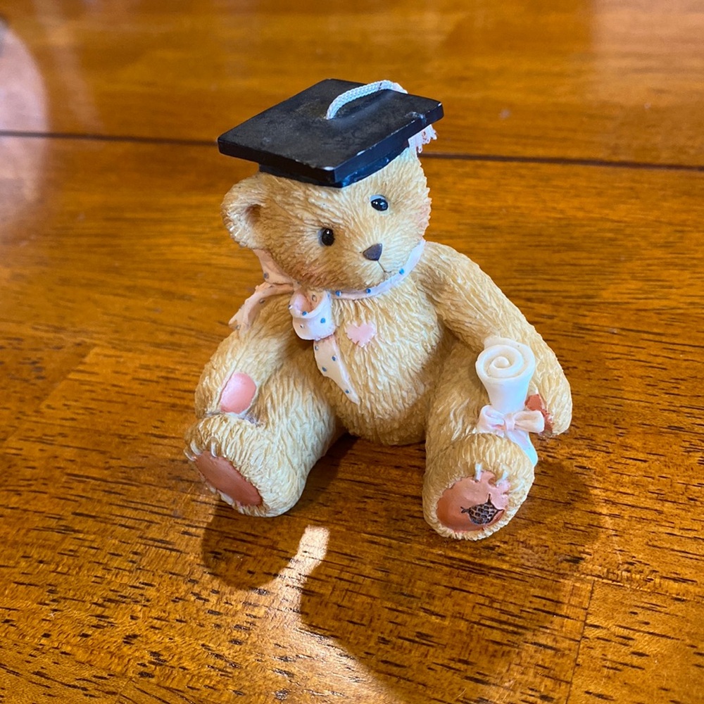 Vintage Enesco Cherished Teddies Graduate 127957 Diploma Pink Ribbon 1995 Tassel